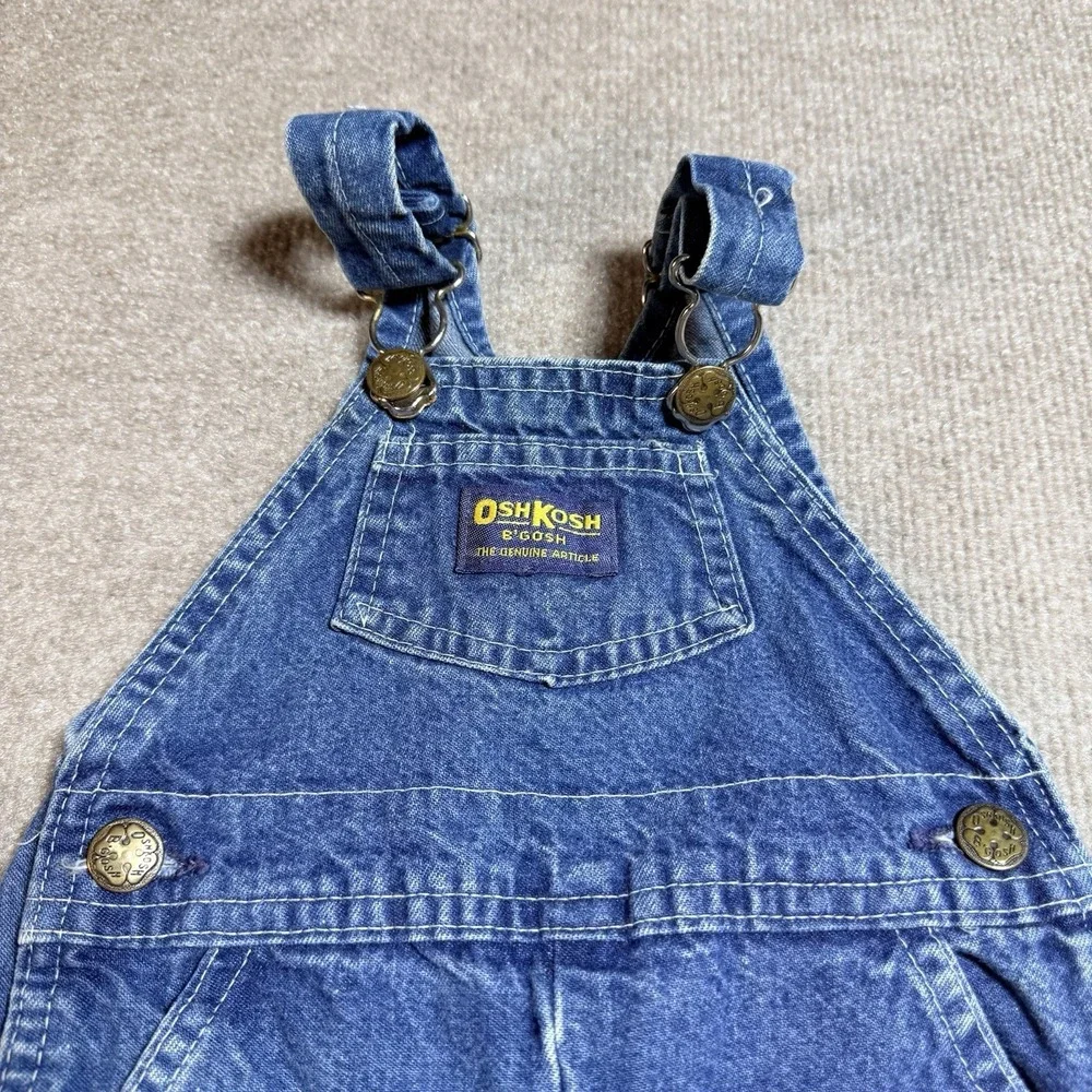 Vintage OshKosh B'Gosh Overalls 6-9M Made in USA Vestbak Denim Baby Blue 90s